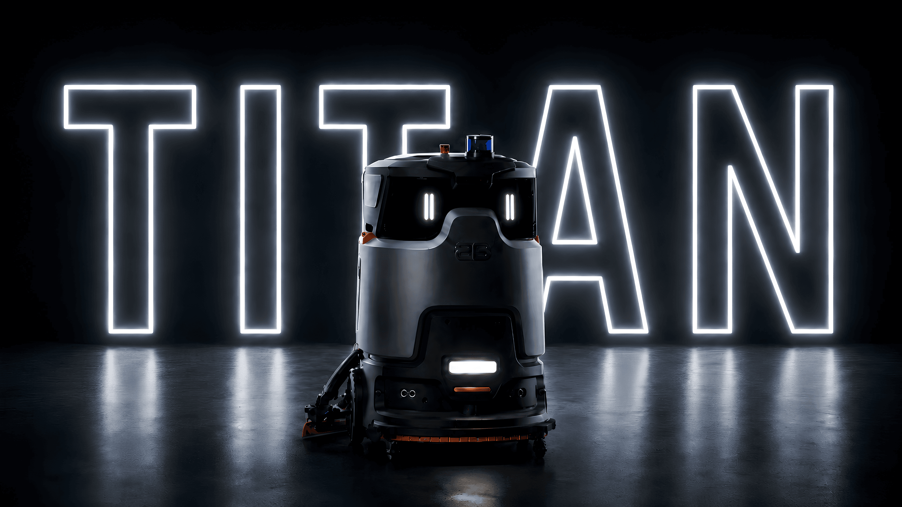 Titan lit in front of its name in neon